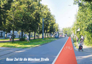 Fotomontage Münchner Straße mit Rad- statt Parkstreifen