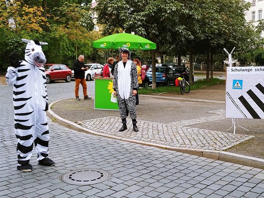 Grüne Aktion für Fußgängerüberweg am Stresemannplatz (Mobilitätswoche Dresden 2021) Zebra auf der Straße