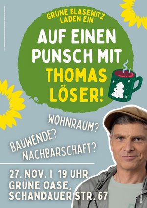 Plakat Veranstaltung mit Thomas Löser zum Thema Wohnen 27.11.25, 19 Uhr, Schandauer Straße 67, Dresden