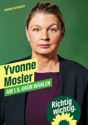 Plakat mit Portrait von Yvonne Mosler